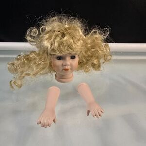 Anco 3 Piece Lot of Porcelain Doll Parts Head Arms  As Is